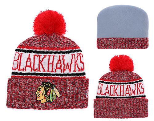Blackhawks Team Logo Red Pom Knit Hat YD