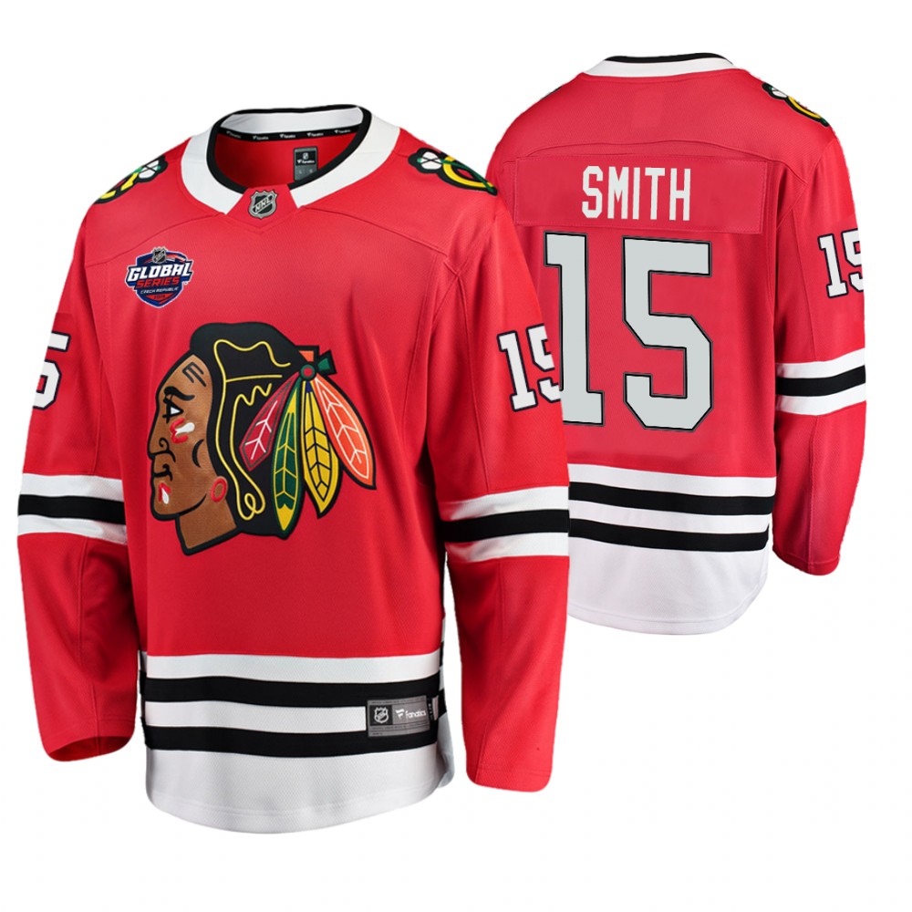 Blackhawks Zack Smith Red 2019 NHL Global Series Breakaway Player Men's Jersey