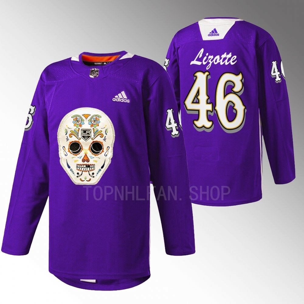 Blake Lizotte LA Kings Dia De Los Metros Night Jersey Purple Sugar Skull warmup