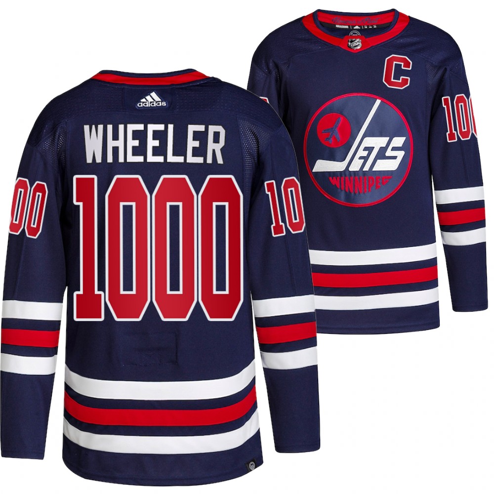 Blake Wheeler 1000 NHL games Navy Jets #26 Jersey Primegreen Authentic