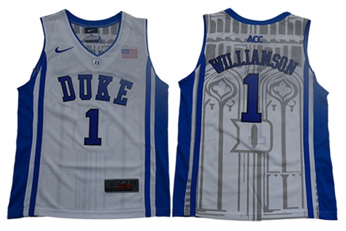 Blue Devils #1 Zion Williamson White Blue Basketball Elite Stitched Youth College Jersey