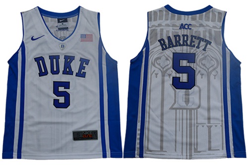 Blue Devils #5 R.J. Barrett White Blue Basketball Elite Stitched Youth College Jersey