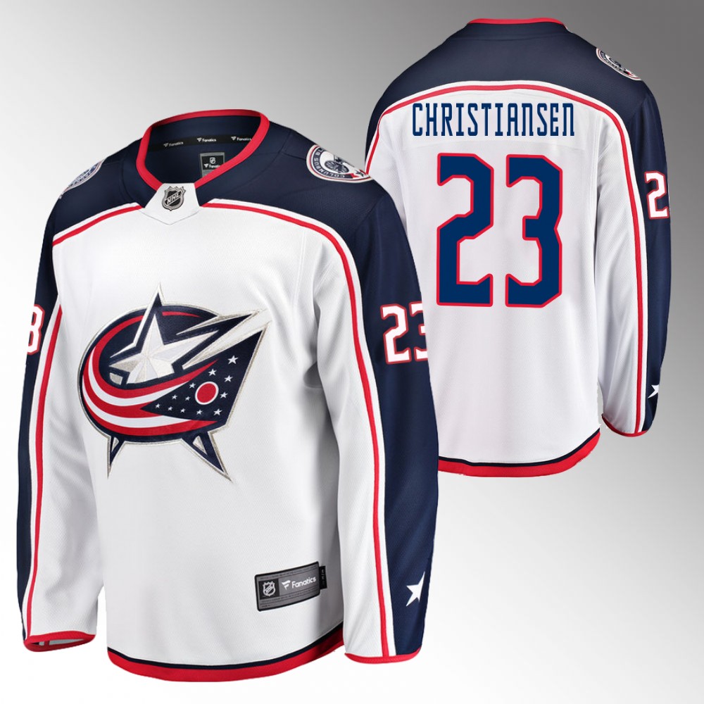 Blue Jackets #23 Jake Christiansen White Away Jersey