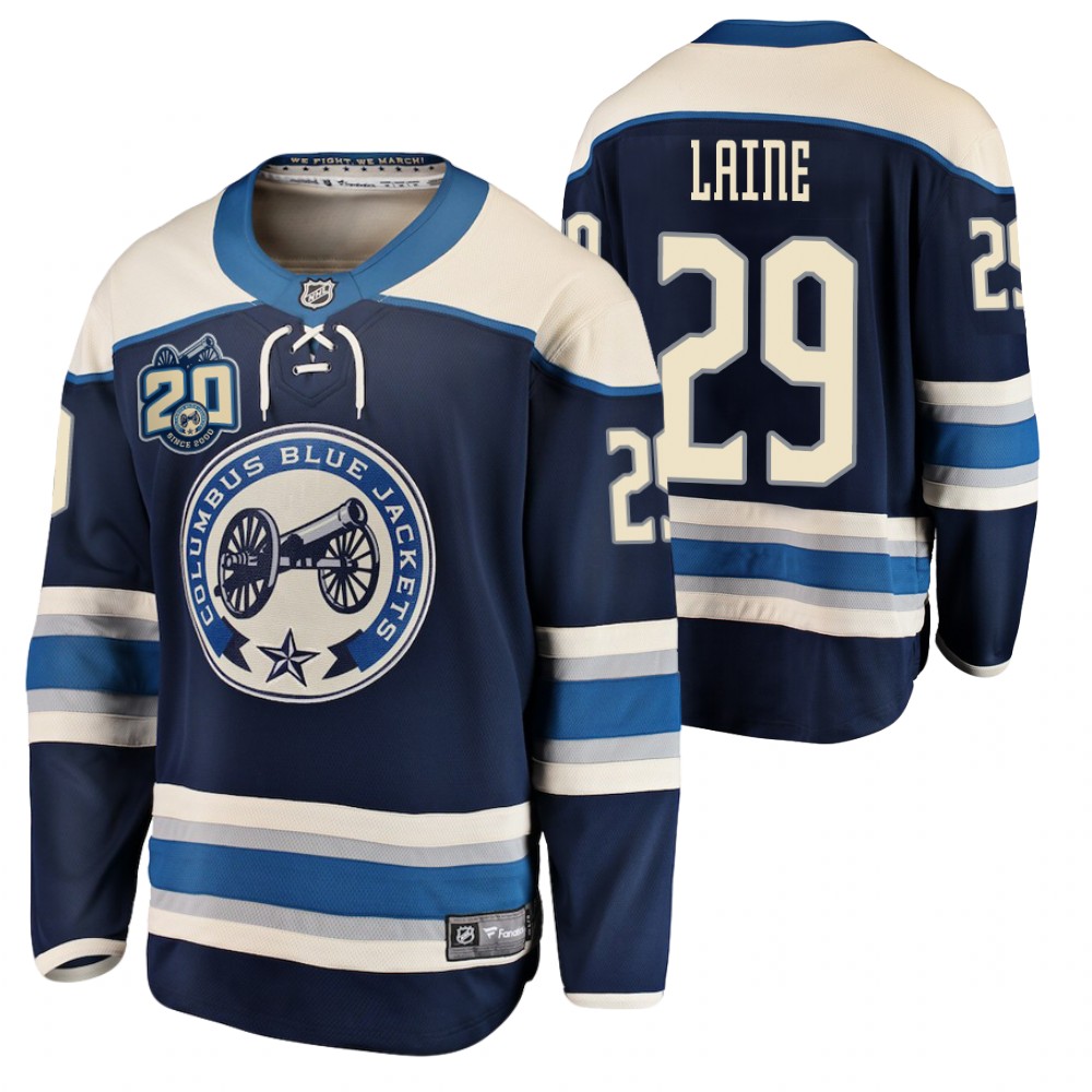 Blue Jackets #29 Patrik Laine Navy 2020-21 20th Anniversary Jersey Stitched