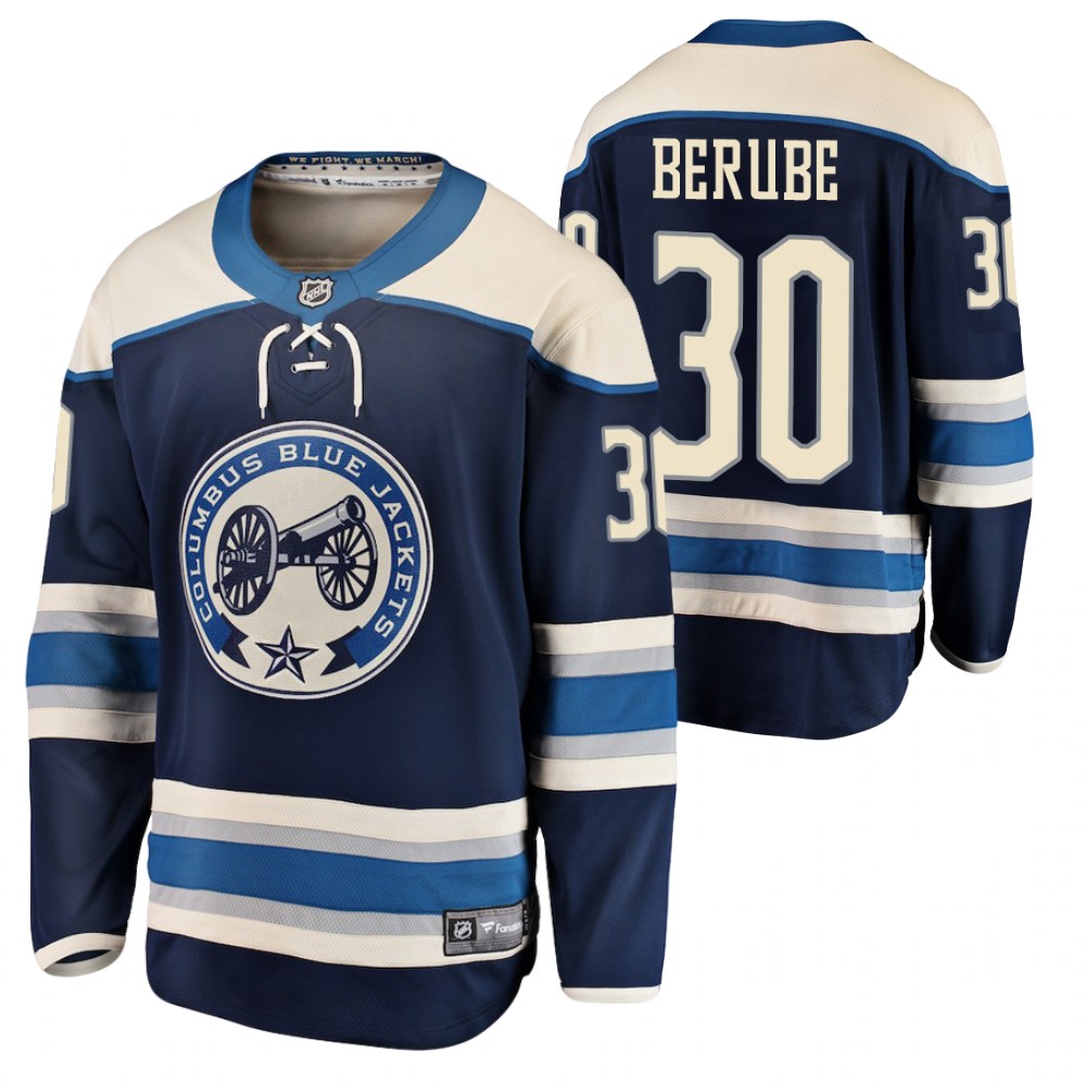Blue Jackets #30 Jean-Francois Berube Navy 2022 Alternate Jersey
