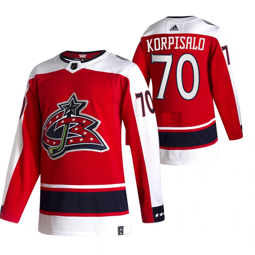 Blue Jackets 2021 Reverse Retro #70 joonas korpisalo Red Jersey Authentic