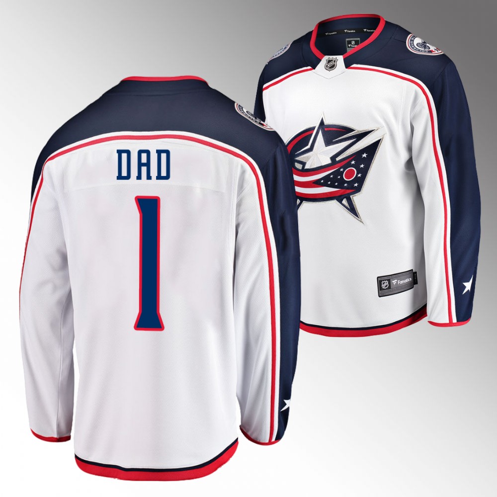Blue Jackets 2022 Fathers Day Gift White Jersey NO.1 Dad