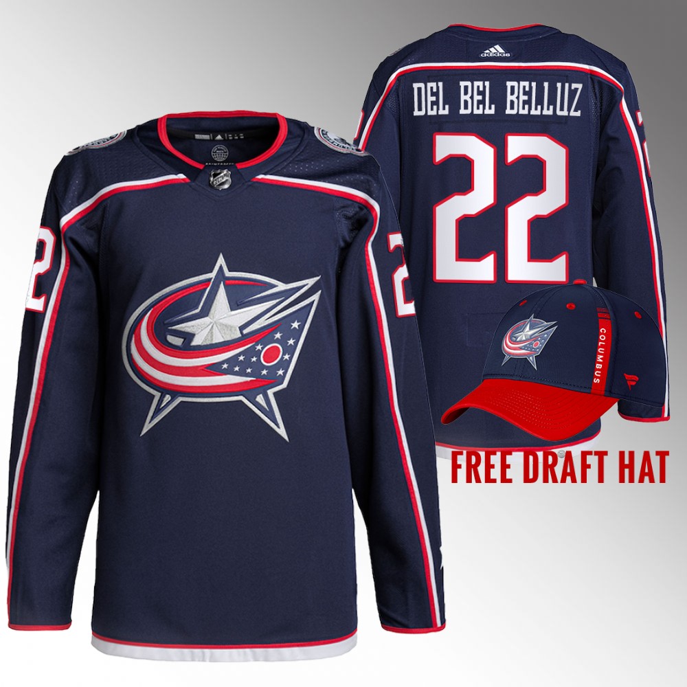 Blue Jackets 2022 NHL Draft Luca Del Bel Belluz Navy Jersey Authentic Primegreen Home