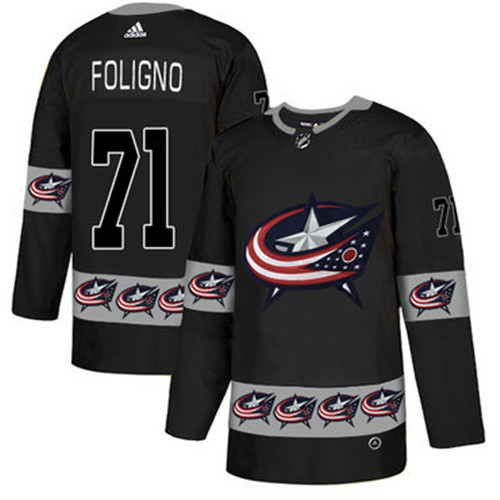 Blue Jackets 71 Nick Foligno Black Team Logos Fashion Adidas Jersey