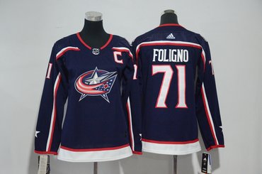 Blue Jackets 71 Nick Foligno Navy Women Adidas Jersey