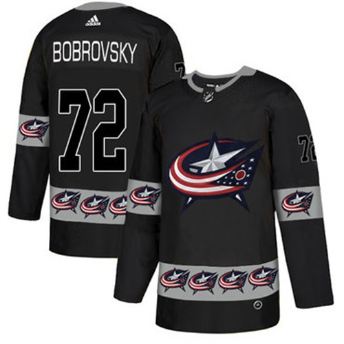 Blue Jackets 72 Sergei Bobrovsky Black Team Logos Fashion Adidas Jersey
