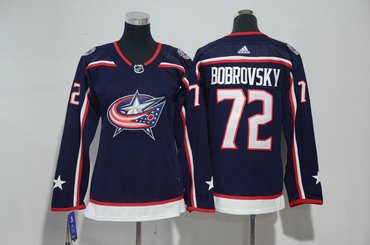 Blue Jackets 72 Sergei Bobrovsky Navy Women Adidas Jersey