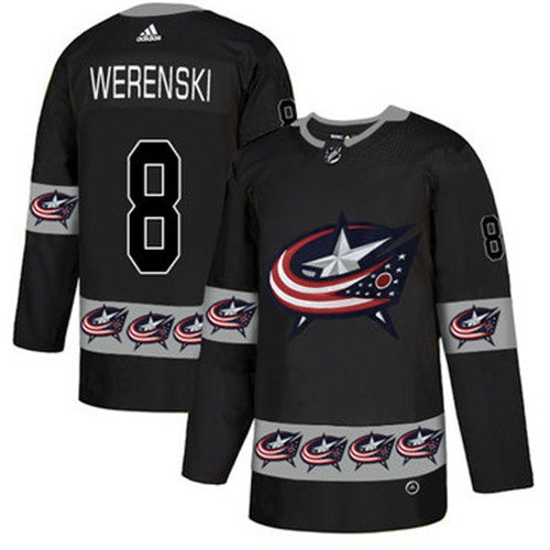 Blue Jackets 8 Zach Werenski Black Team Logos Fashion Adidas Jersey