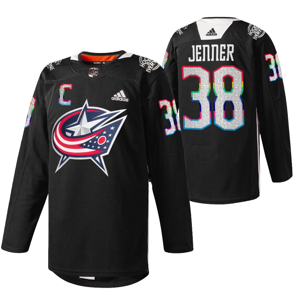 Blue Jackets Boone Jenner 2022 HockeyIsForEveryone Black Warmup Jersey