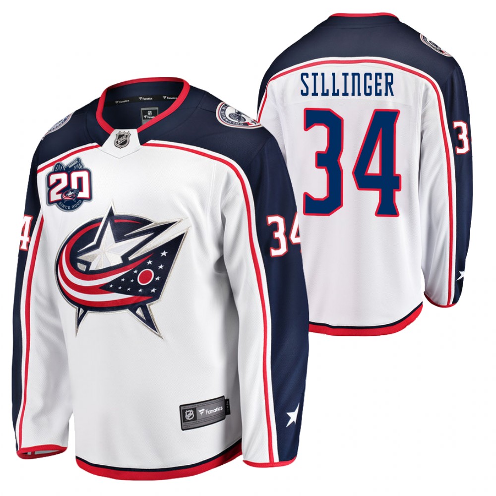 Blue Jackets Cole Sillinger Jersey Away White Player Men