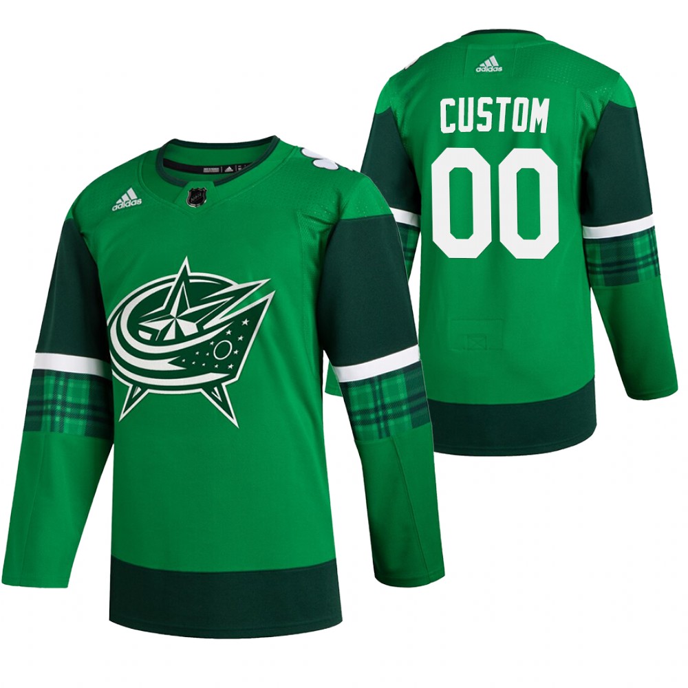 Blue Jackets Custom 2020 St. Patrick's Day Green #00 Jersey