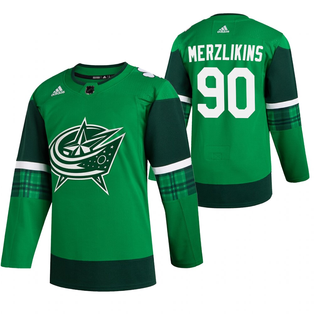 Blue Jackets Elvis Merzlikins 2020 St. Patrick's Day Green #90 Jersey Authentic Player
