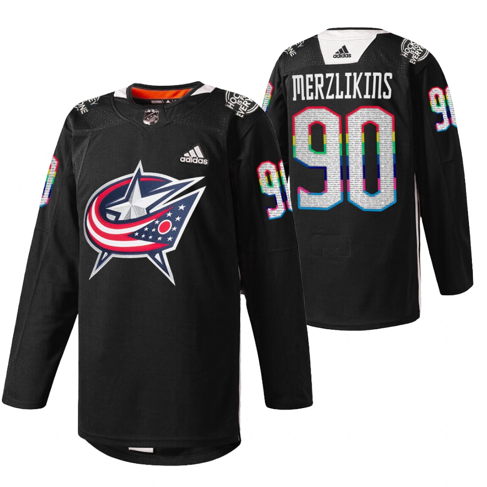 Blue Jackets Elvis Merzlikins 2022 HockeyIsForEveryone Black Warmup Jersey