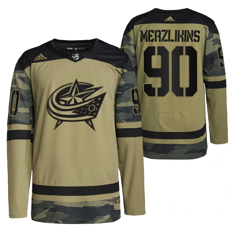 Blue Jackets Elvis Merzlikins 2022 Military Appreciation Night Camo Practice Jersey