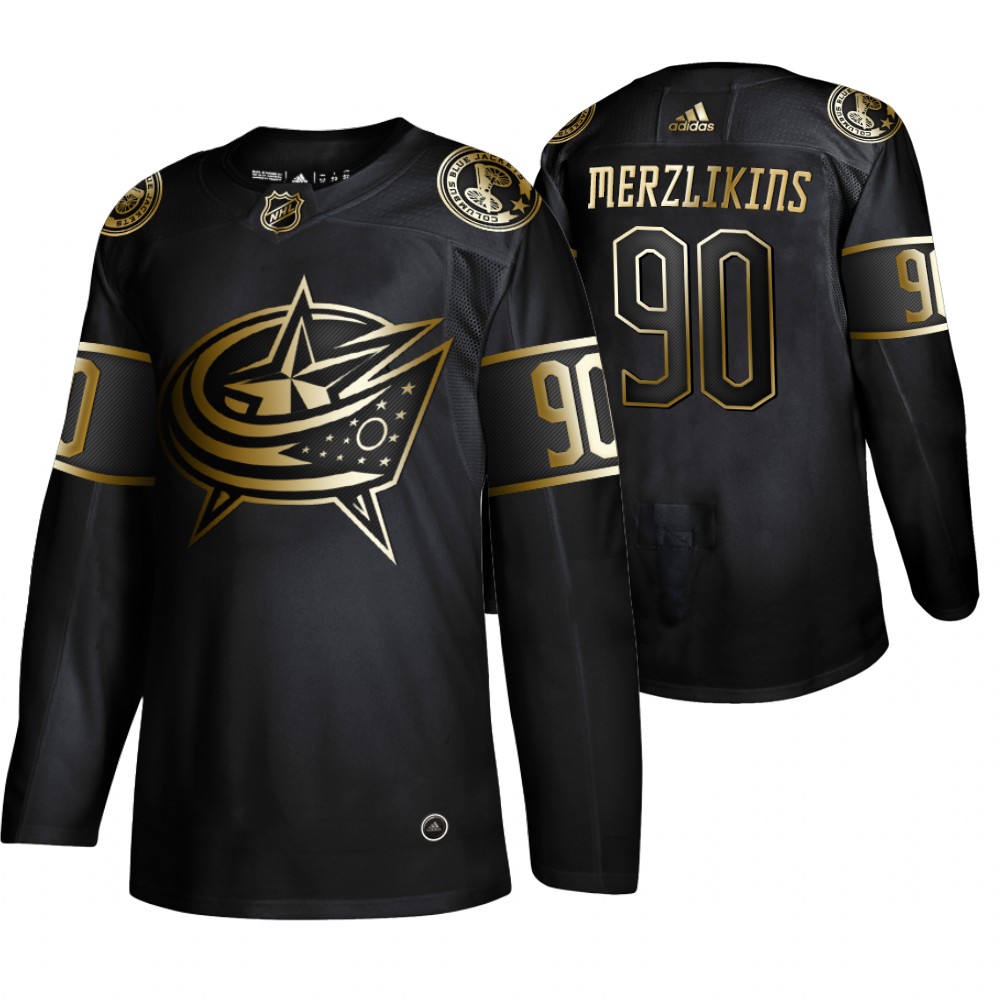 Blue Jackets Elvis Merzlikins Black Adidas 2019 NHL Golden Edition Jersey