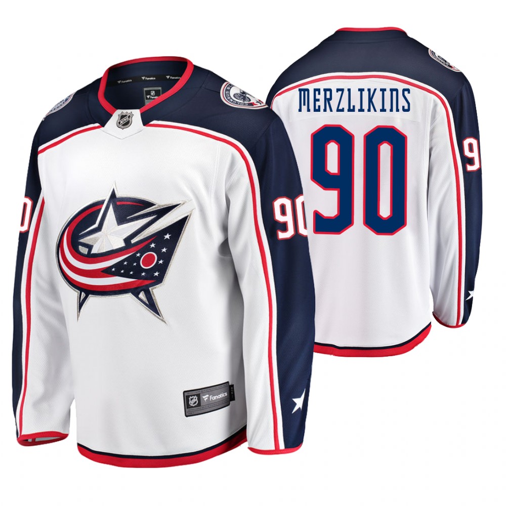 Blue Jackets Elvis Merzlikins White Breakaway Player Away Jersey