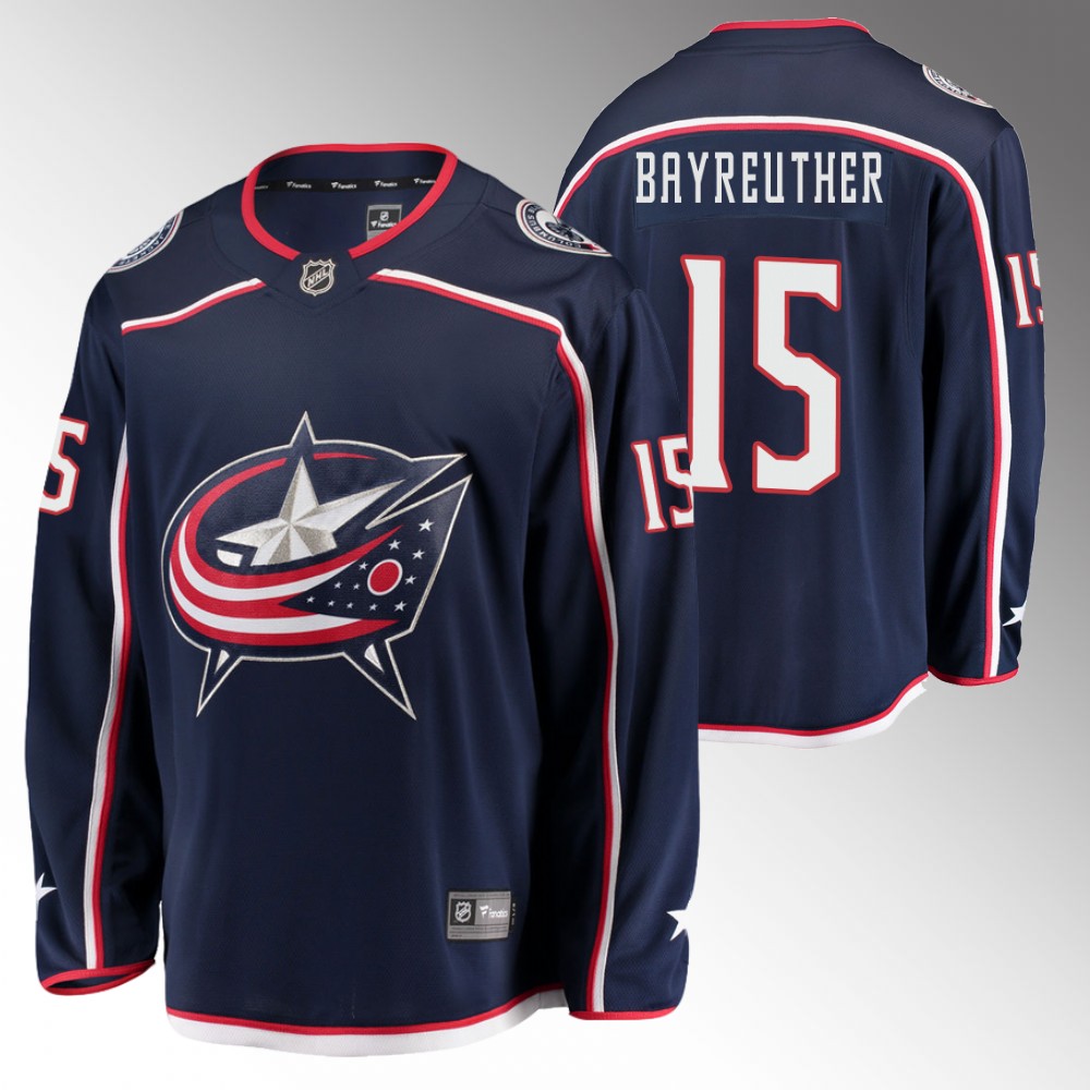 Blue Jackets Gavin Bayreuther Jersey Home Navy Breakaway Player Men