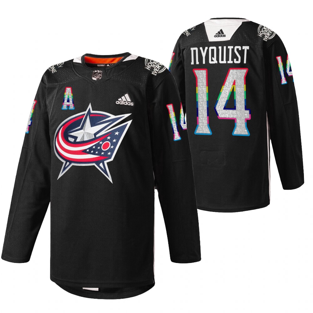 Blue Jackets Gustav Nyquist 2022 HockeyIsForEveryone Black Warmup Jersey