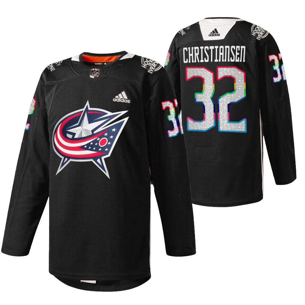 Blue Jackets Jake Christiansen 2022 HockeyIsForEveryone Black Warmup Jersey