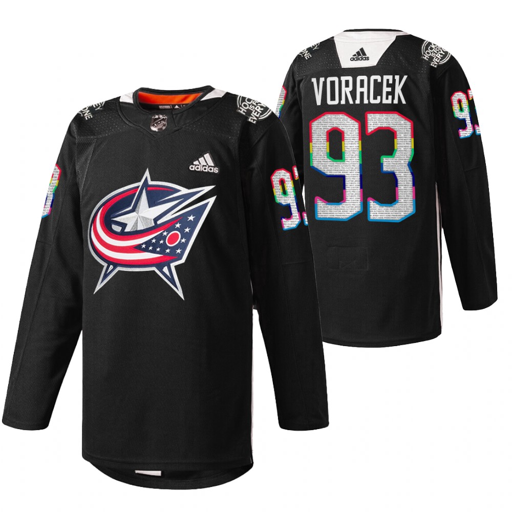 Blue Jackets Jakub Voracek 2022 HockeyIsForEveryone Black Warmup Jersey