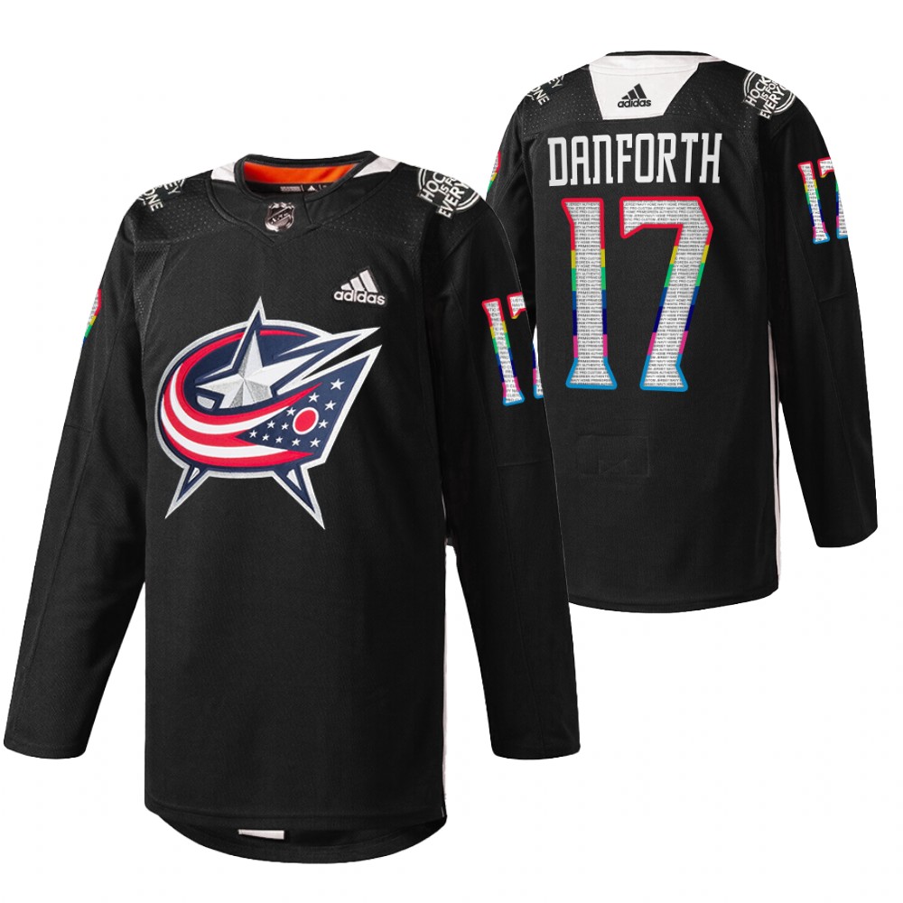 Blue Jackets Justin Danforth 2022 HockeyIsForEveryone Black Warmup Jersey