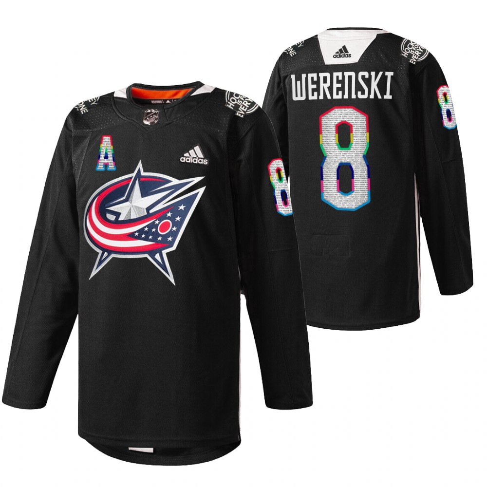 Blue Jackets Zach Werenski 2022 HockeyIsForEveryone Black Warmup Jersey