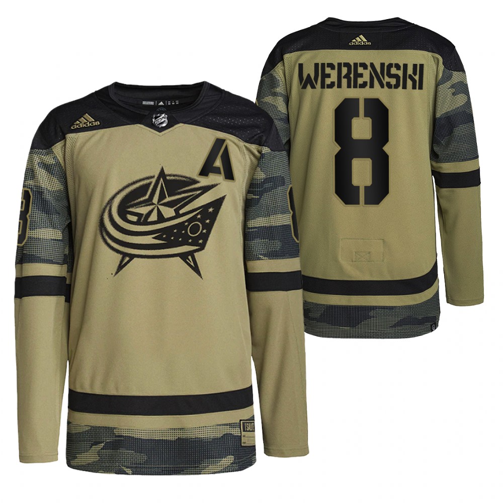 Blue Jackets Zach Werenski 2022 Military Appreciation Night Camo Practice Jersey