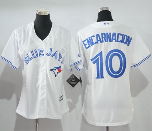 Blue Jays #10 Edwin Encarnacion White Women's Home Stitched MLB Jersey