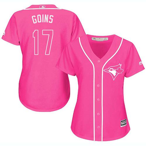 Blue Jays #17 Ryan Goins Pink Fashion Women's Stitched MLB Jersey