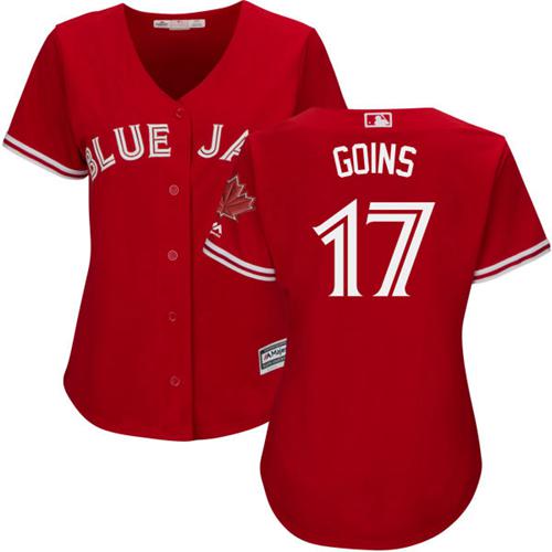 Blue Jays #17 Ryan Goins Red Canada Day Women's Stitched MLB Jersey