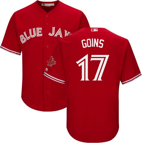 Blue Jays #17 Ryan Goins Red Cool Base Canada Day Stitched Youth MLB Jersey