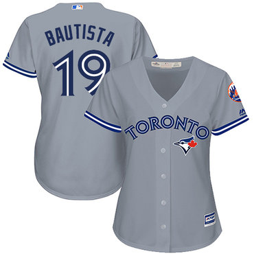 Blue Jays #19 Jose Bautista Grey Road Women's Stitched MLB Jersey