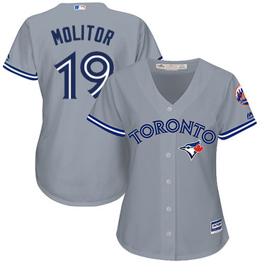 Blue Jays #19 Paul Molitor Grey Road Women's Stitched MLB Jersey