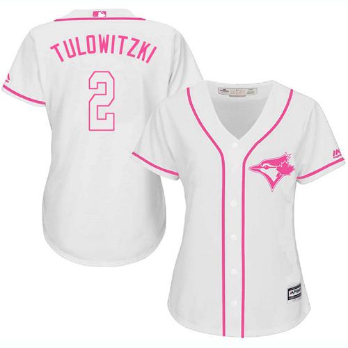 Blue Jays #2 Troy Tulowitzki White Pink Fashion Women's Stitched MLB Jersey