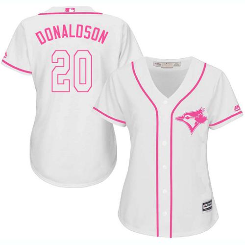 Blue Jays #20 Josh Donaldson White Pink Fashion Women's Stitched MLB Jersey