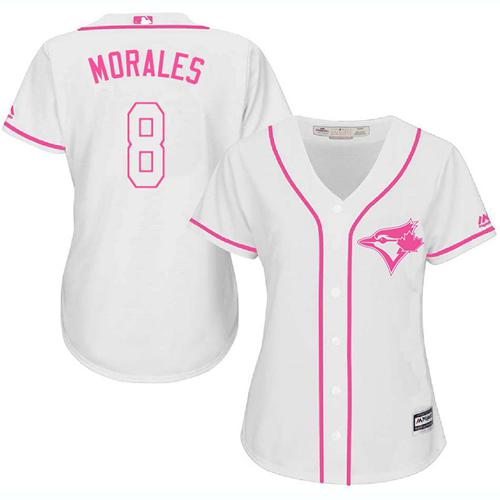 Blue Jays #8 Kendrys Morales White Pink Fashion Women's Stitched MLB Jersey