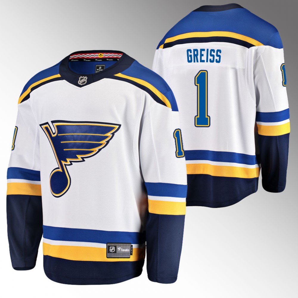Blues #1 Thomas Greiss White Away Jersey