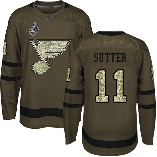 Blues #11 Brian Sutter Green Salute to Service Stanley Cup Final Bound Stitched Hockey Jersey