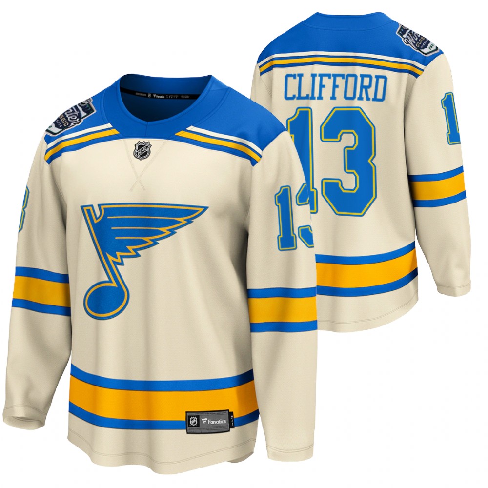 Blues #13 Kyle Clifford Cream 2022 Winter Classic Jersey