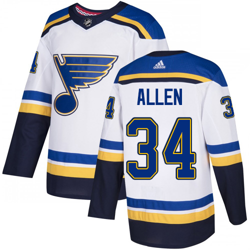 Blues #34 Jake Allen White Road Authentic Stitched Hockey Jersey