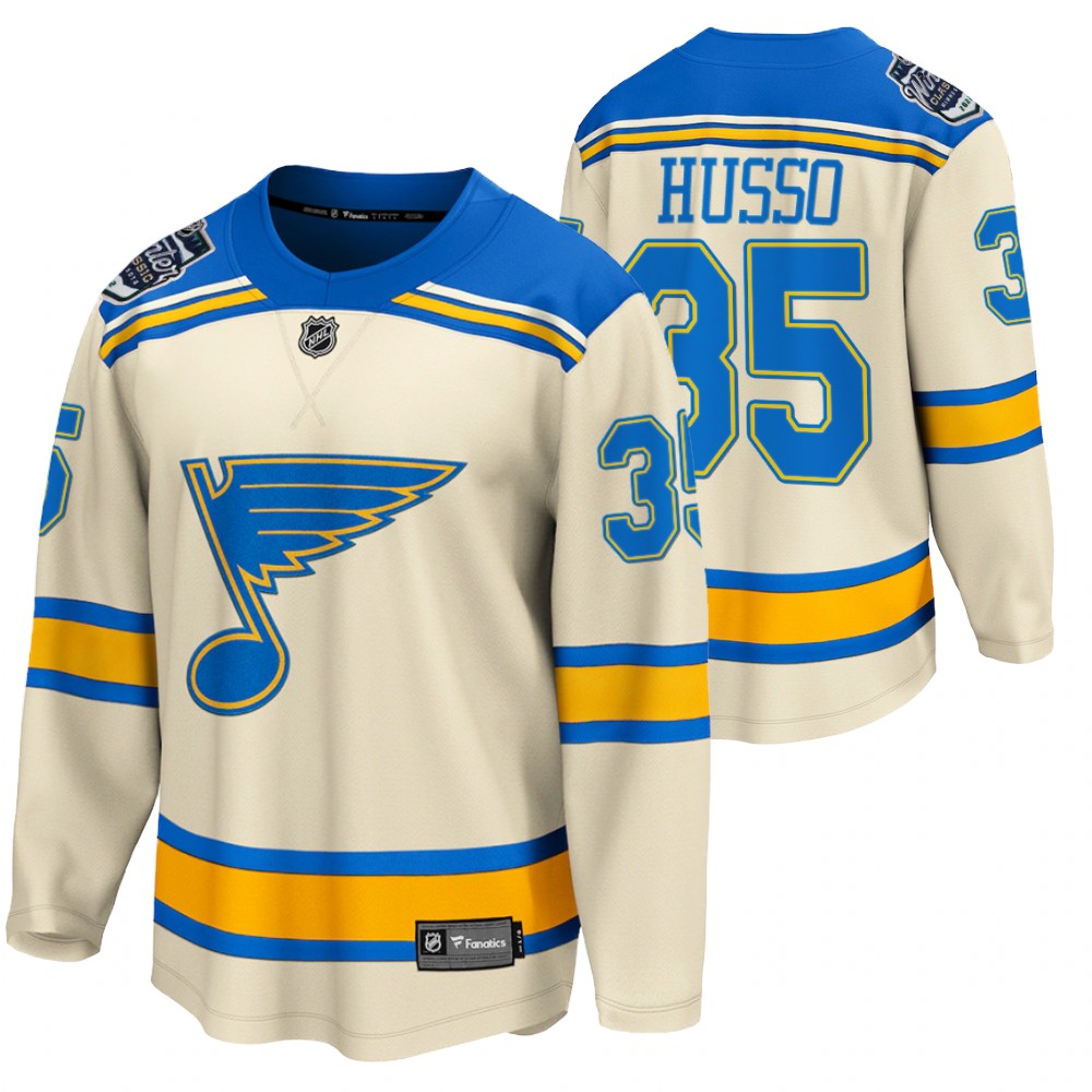 Blues #35 Ville Husso Cream 2022 Winter Classic Jersey