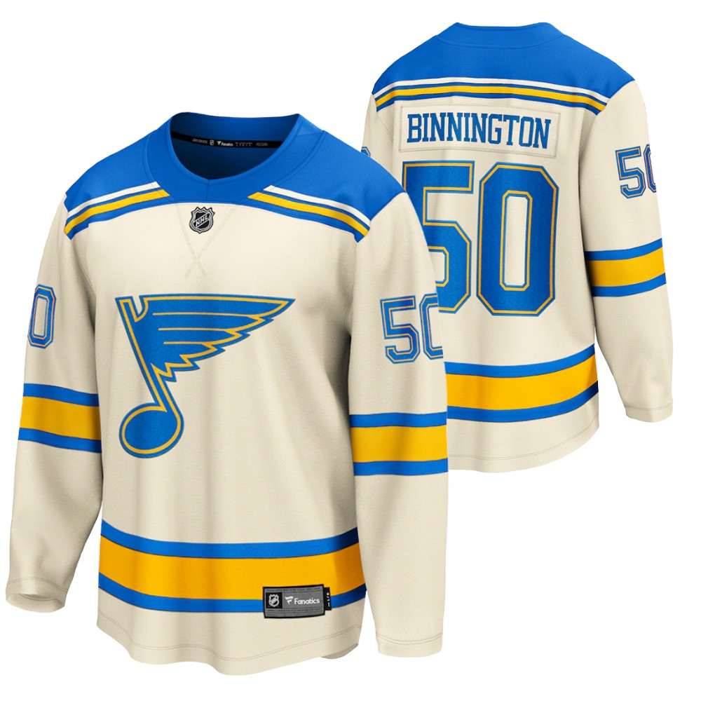 Blues #50 Jordan Binnington Cream 2022 Winter Classic Jersey