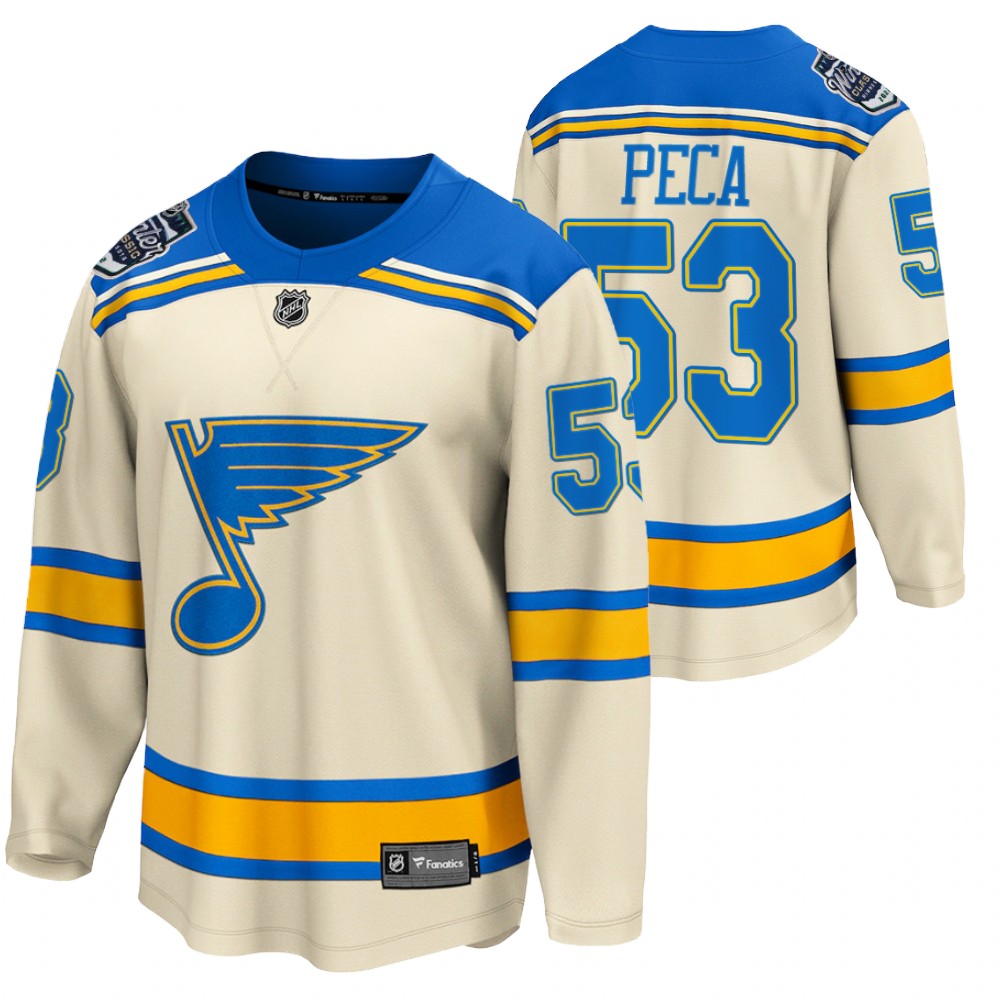 Blues #53 Matthew Peca Cream 2022 Winter Classic Jersey