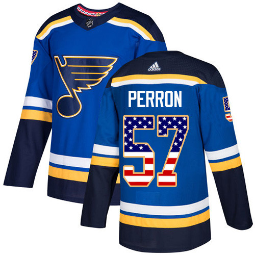 Blues #57 David Perron Blue Home Authentic USA Flag Stitched Hockey Jersey