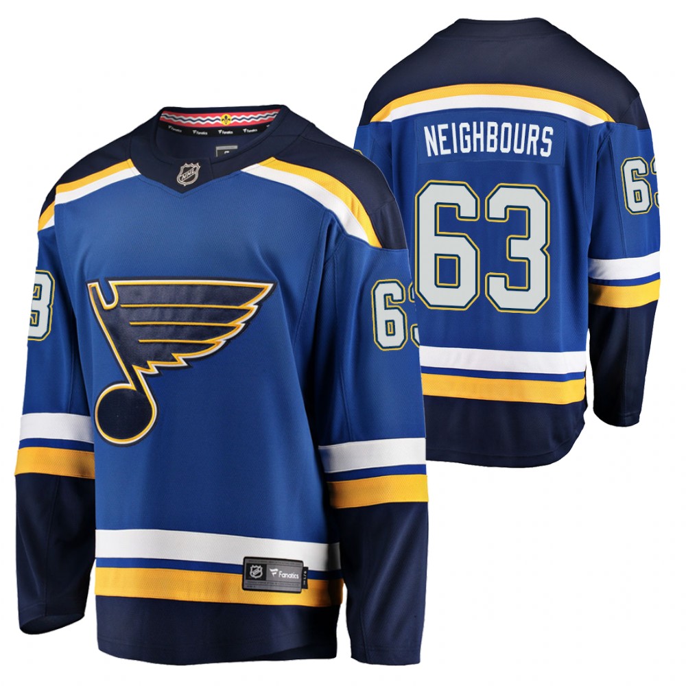 Blues #63 Jake Neighbours Royal 2021-22 Home Jersey